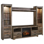 Trinell 5 Pc. Entertainment Center 63" TV Stand With Faux Firebrick Fireplace Insert Brown