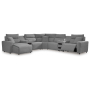 CozyMax II - Salt And Pepper - 7-Piece Power Reclining Sectional With LAF Power Chaise And With Audio Console, 143"