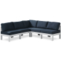 Nizuc - Outdoor Patio 5 Piece Modular Corner Armless Sectional With White Frame - Navy, 90"
