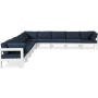 Nizuc - Outdoor Patio 9 Piece Modular Corner Sectional With White Frame - Navy, 150"