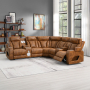 Taddeo - Power Motion Sectional Sofa With Power Headrest, Massage & LED - Two Tone Brown Leatherette - Light Brown, 194"