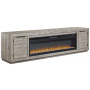 Naydell 92" TV Stand With Wide Fireplace Insert Gray