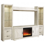 Bellaby 5 Pc. Entertainment Center 63" TV Stand With Fireplace Insert Glass/Stone Whitewash