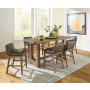 Cabalynn - Light Brown - 7 Pc. - Rectangular Dining Room Counter Table, 6 Upholstered Barstools