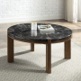 Estella - Coffee Table With Natural Marble Top - Black Top & Walnut - Dark Brown, 43"