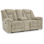 Hindmarsh - Stone - Power Reclining Loveseat with Console/ Adj Hdrst