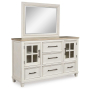Shaybrock - Antique White / Brown - Dresser And Mirror, 65" Wide