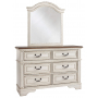Realyn Dresser, Mirror 6-drawer Chipped White, 54.13" Wide