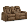 Wolfridge - Brindle - Power Reclining Loveseat With Console /Adj Hdrst