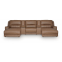 DeepWakes 5-Piece Power Reclining Sectional With Double Chaise, Power Armless Recliner And 2 Storage Consoles Caramel, 143"