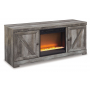 Wynnlow 63" TV Stand With Glass/Stone Fireplace Insert Gray