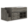 Frandern Twin Loft Bed With Bookcase And Drawer Storage Gray