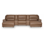 DeepWakes 5-Piece Power Reclining Sectional With Double Chaise, Armless Chair And 2 Storage Consoles Caramel, 156"
