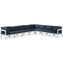 Nizuc - Outdoor Patio 8 Piece Modular Sectional With White Frame - Navy, 150"