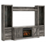 Wynnlow Entertainment Center TV Stand With Glass/Stone Fireplace Insert Gray