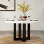 Edwyn - Round Dining Table - White Natural Marble Top & Espresso - White, 54"