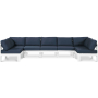 Nizuc - Outdoor Patio 7 Piece Modular Sectional With White Frame - Navy, 150"