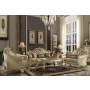 Vendome II - Sofa With 5 Pillows - Bone Synthetic Leather & Gold Patina - Beige, 89"