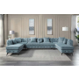 Zerah - Sectional Sofa With 7 Pillows - Dusty Blue Fabric - Dark Green, 164"