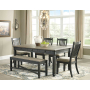 Tyler Creek - Dark Gray - 6 Pc. - Dining Room Table, 4 Side Chairs, Bench
