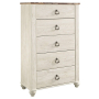 Willowton - Brown / Beige / White - Five Drawer Chest, 52.72" Tall