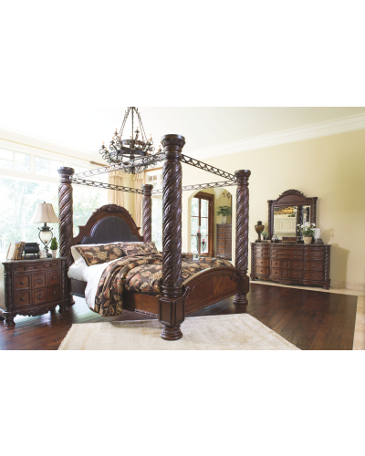 Ashley Furniture North Shore 9 Pc. Dresser, Mirror, California King Poster Bed With Canopy, 2 Nightstands