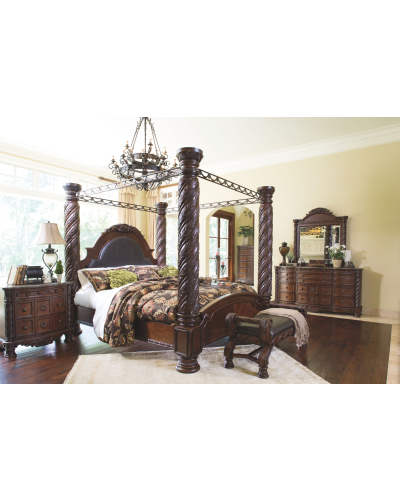 Ashley Furniture North Shore 10 Pc. Dresser, Mirror, Chest, King Poster Bed With Canopy, 2 Nightstands